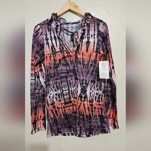 Balance Collection Black and Pink Long Sleeve Tie Front Blouse